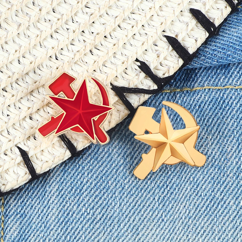 Retro Soviet Red Star Pin Hammer Sickle Enamel Brooch Solidarity Earth Communism Emblem Brooches Perfect Jacket Hat Accessories