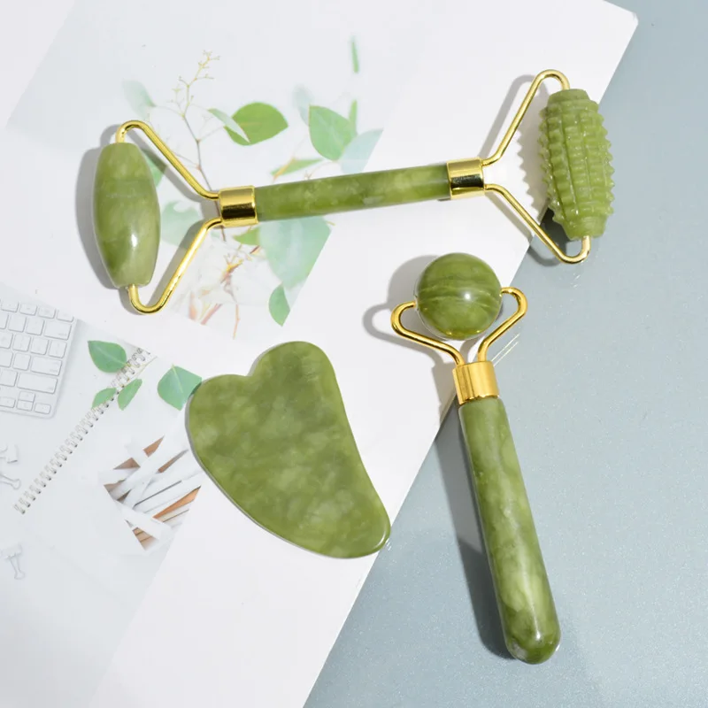 Natürliches Jade Roller Massage gerät für Gesicht Körper Rücken Fuß Massage Roller Gesichts lifting Anti-Falten Double-End Gua Sha Jade Stein