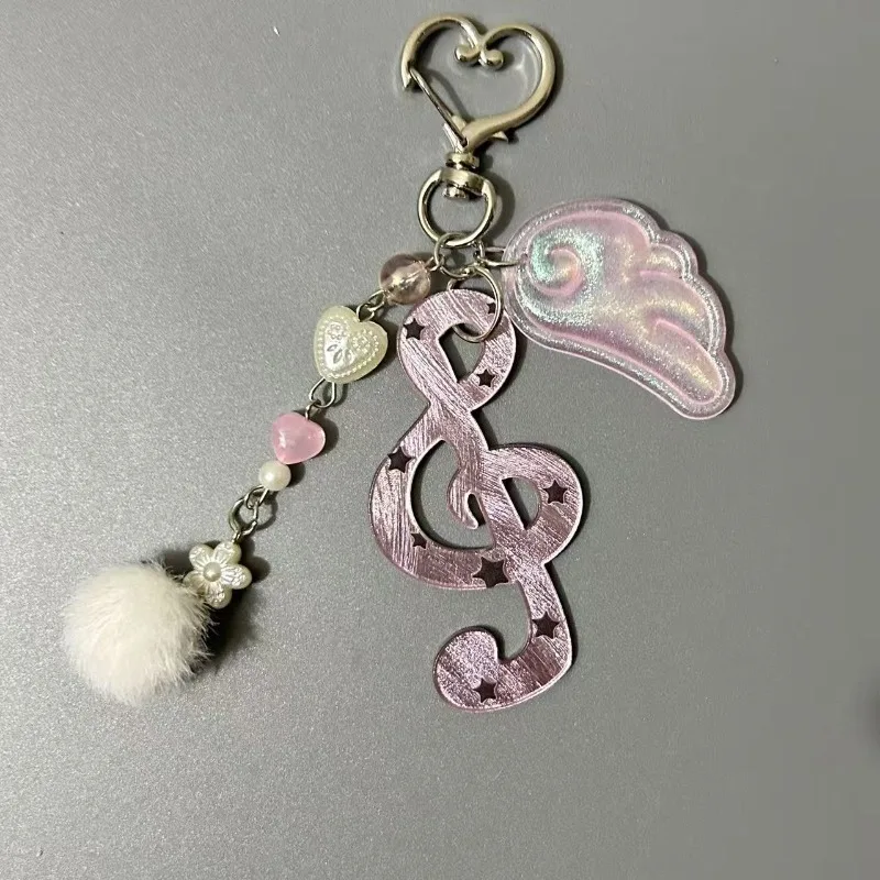 Creative Design Kawaii Retro Keychain Organizer Polka Dot Stripe Music Note Star Wings Creative Cute Ita Bag Charm Key Holder