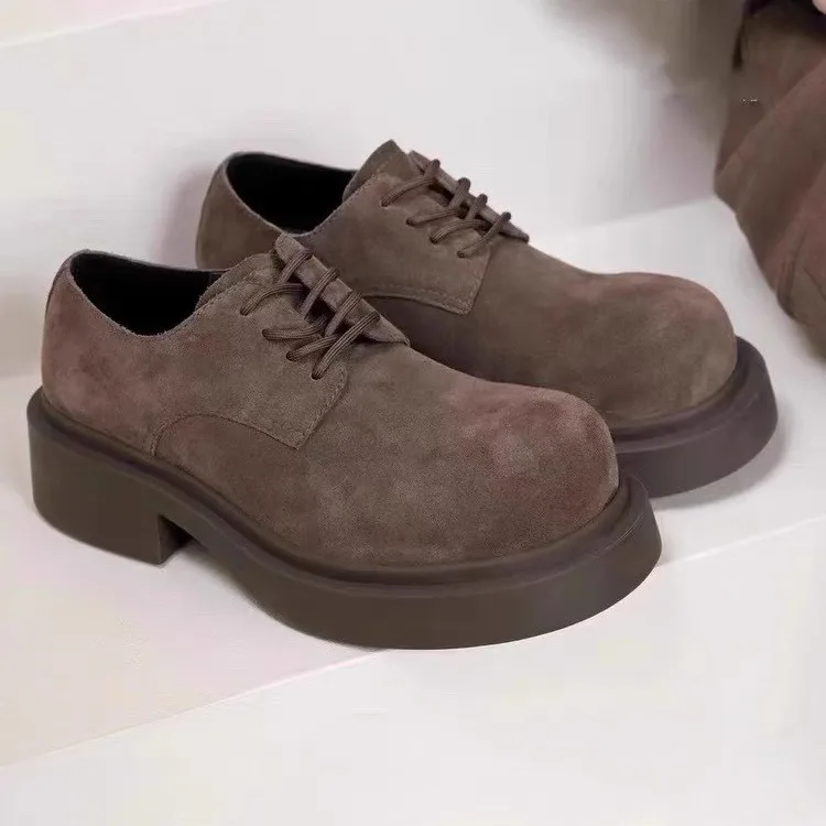 Women's shoes 2026 new coarse follow-up shoes with lace up British style big toe leather shoes