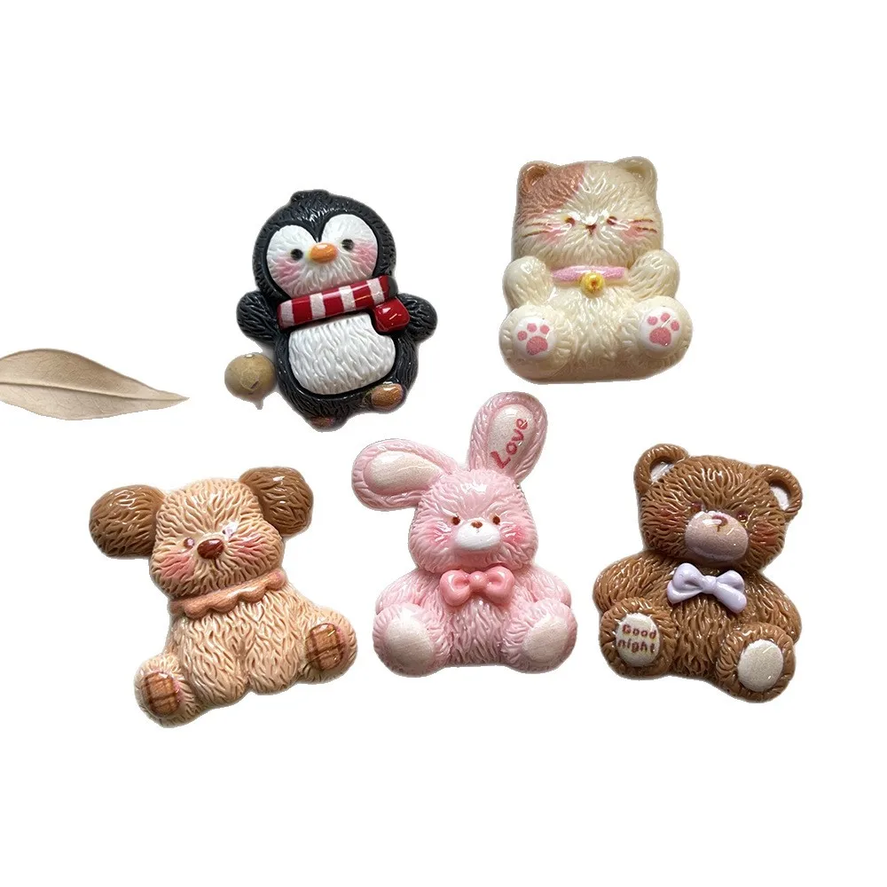 อุปกรณ์ตกแต่งเรซิ่นรูปหมีกระต่ายมินิโซ 5 ชิ้น สำหรับตกแต่งเคสมือถือ จี้ห้อยผม และงาน DIY