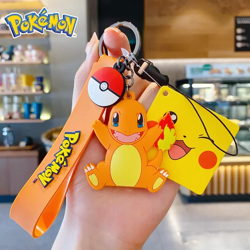Genuine Pokemon Action Figure Pikachu Keychain Squirtle Bulbasaur Charmander Psyduck Keyring Backpack Pendant Model Toy Kid Gift view 4