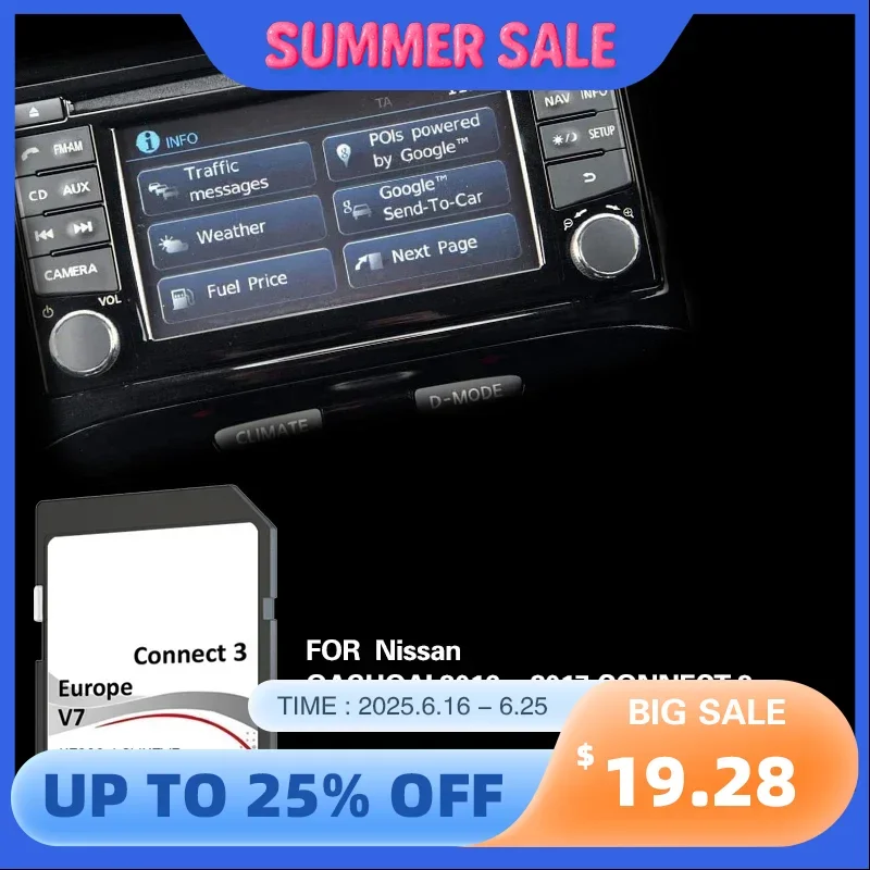 

for Nissan QASHQAI 2016-2017 Connect3 V7 Poland Europe Map Naving Sat Nav 16GB Version SD Card