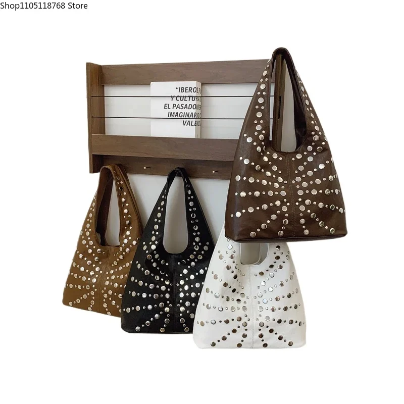 

Сумка-ведро большой емкости с заклепками из искусственной кожи, модная универсальная популярная индивидуальная сумка-тоут высокого качества для женщин