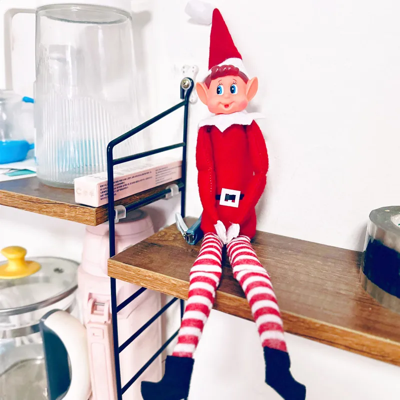 Bambola elfo di natale da 40cm per bambini Mini bambole elfo giocattolo per natale posable Little Elf Shelf Sitters con gambe pendenti