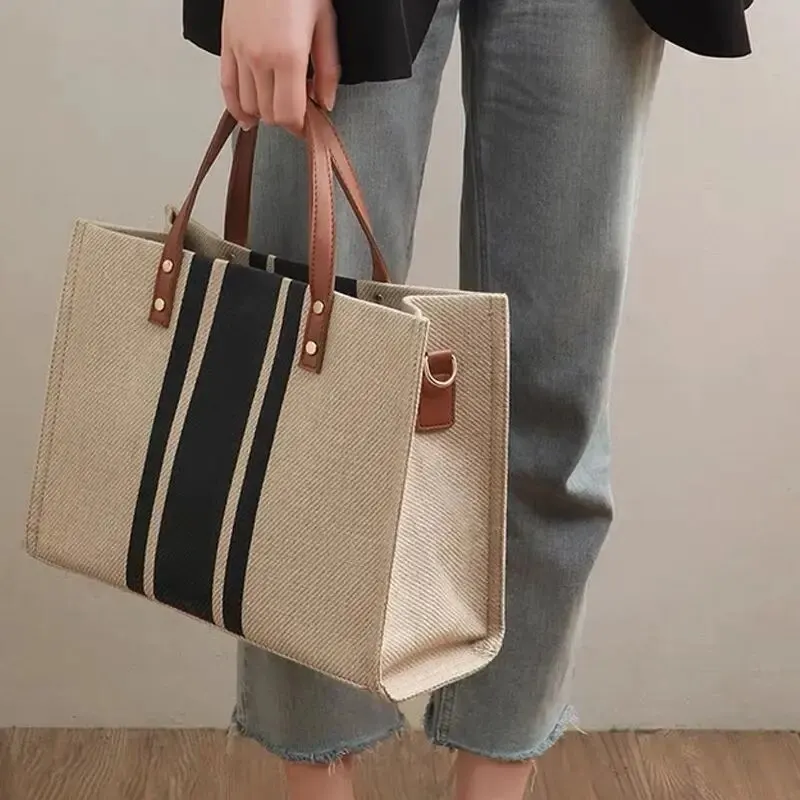 Casual Canvas Stripe Pattern Wielofunkcyjna torba podróżna o dużej pojemności Torby szkolne dla kobiet Codzienne torby