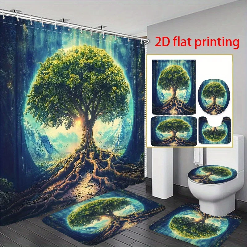

4шт 2D плоская печать Hower Curtain Набор занавесок для душа The Mighty Tree of Life. Б/у общежития, мотылы, спортивные клубы, тренажерные залы