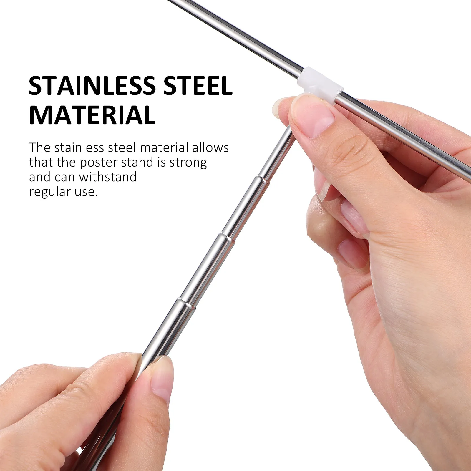 2Pcs Stainless Steel Poster Stand Retractable Banner Holder Adjustable Tabletop Easel Advertising Sign Display Rack for Home