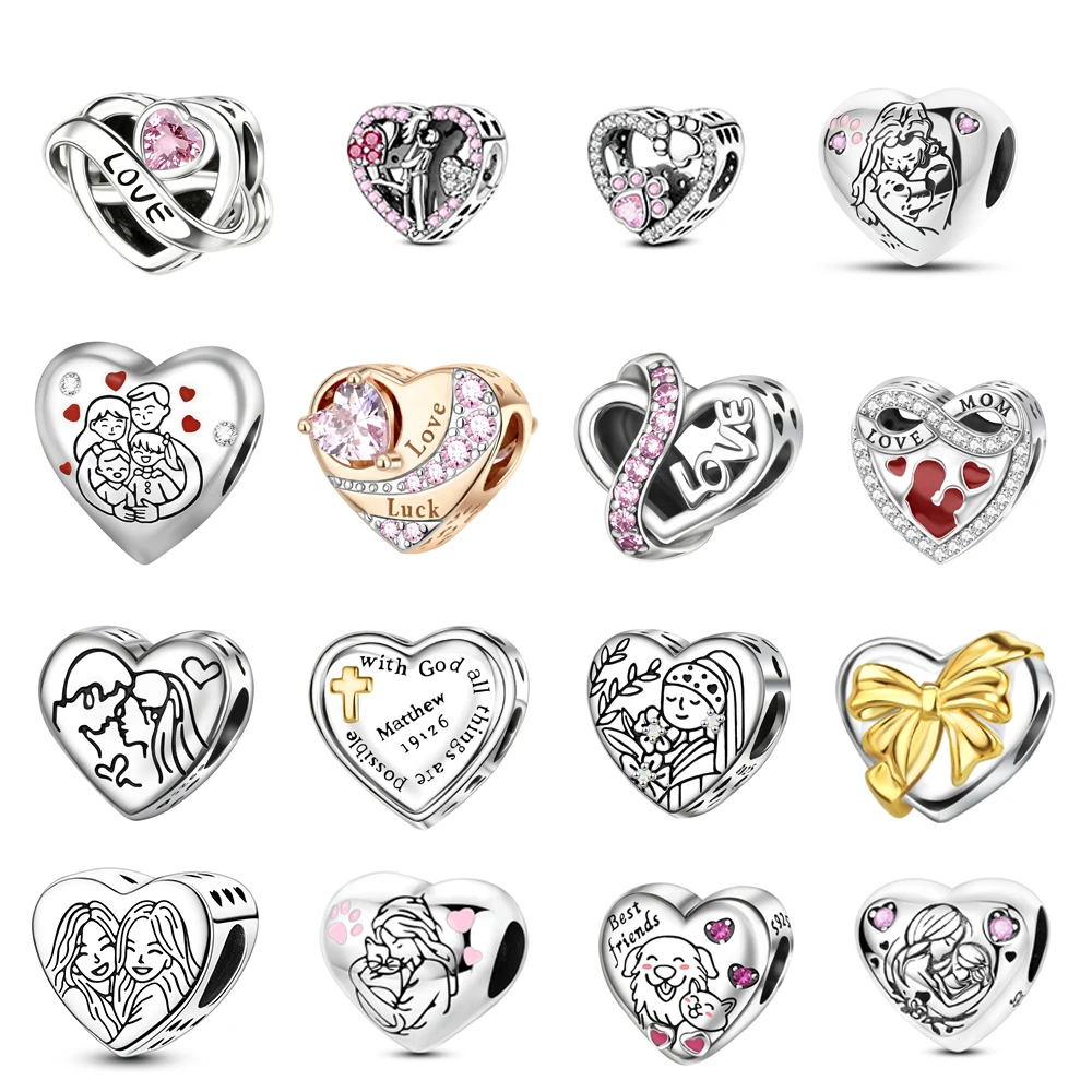 925 Sterling Silver Princess Heart Dangle Charm Fit Original Bracelet Enamel Flower Bead Cute Jewelry Gift For Girl Bracelet Diy