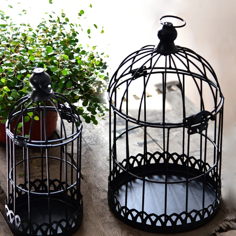 Elegant Iron Art Birdcage Candle Holder Vintage Suspended Design Multifunctional Hanging Planter Chic Window Display Decor