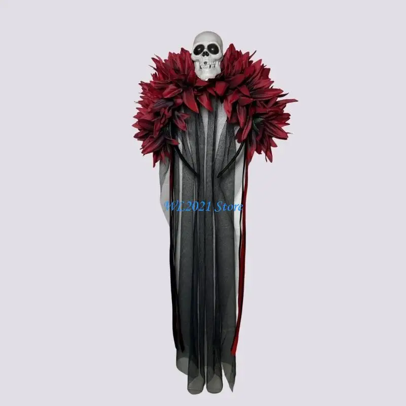 G5GC الرعب عقال الدانتيل الجمجمة غطاء الرأس لوازم الديكور المنزلي للأطفال البالغين فتاة الزفاف هدية عيد ميلاد