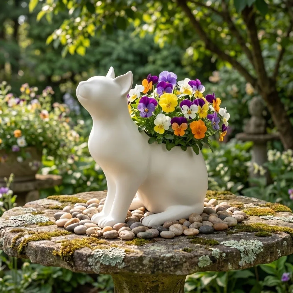 Novelty Irregular Shape Cat Plant Pot Standing Cat-Shaped Ornaments Flowerpot 3D Printed Plastic Kitten Planter Office