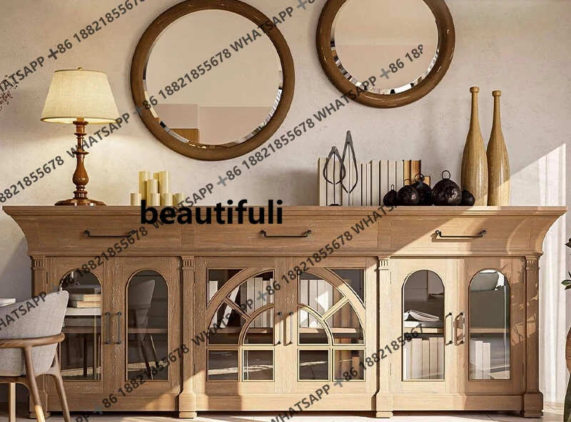 

French retro dining side cabinet American living room household entrance small apartment solid wood storage cabinet