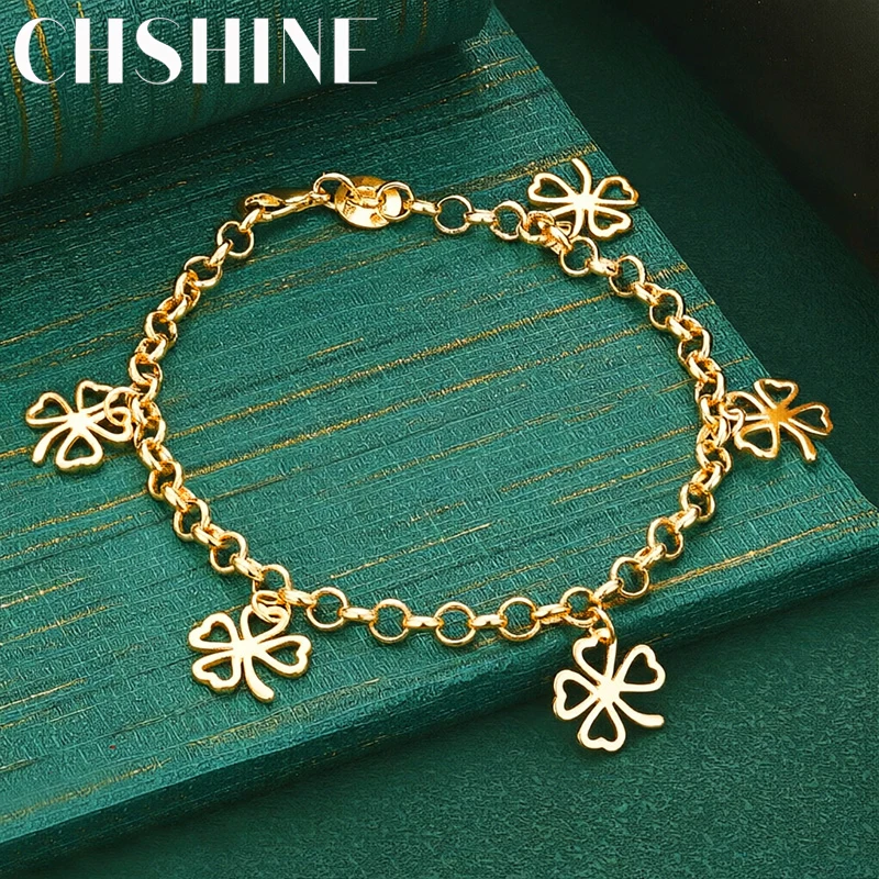 925 Sterling Silver 18K Gold  Hollow Clover Charm Bracelet Lobster Clasp Fashion Jewelry for Women Daily Party Gift