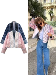 TRAF Women's Bohemian Style Reversible Cotton Jacket Street Retro Style Short Design Sense Lapel Jacket Elegant Women's Clothing