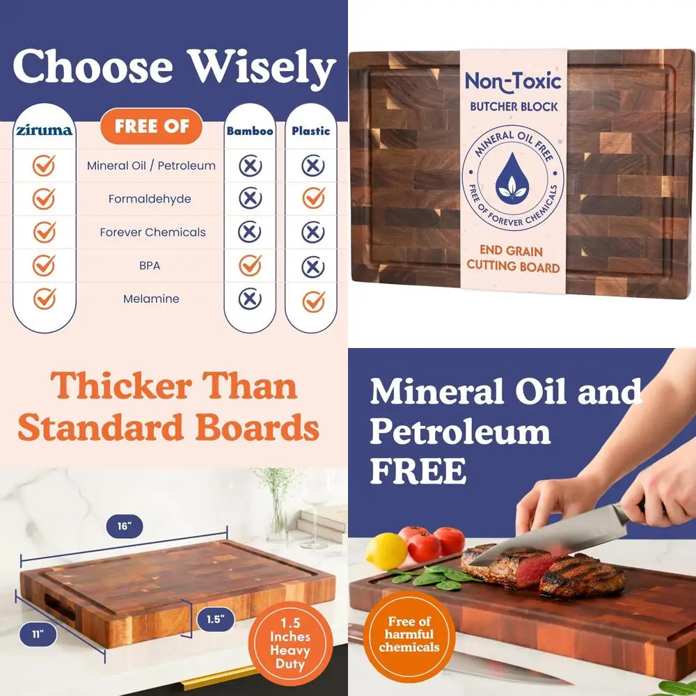 

1.5 Thick Acacia Wood End Grain Cutting Board, 16x11, Conditioned with Beeswax, Flaxseed, and Lemon Oil