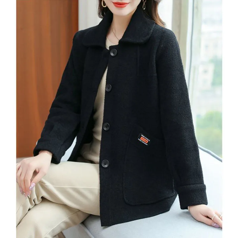 Women Short Wool Jacket New Spring Autumn Korean Loose Double-sided Woolen Coat Middle Aged Elderly Mother Cardigan Overcoat