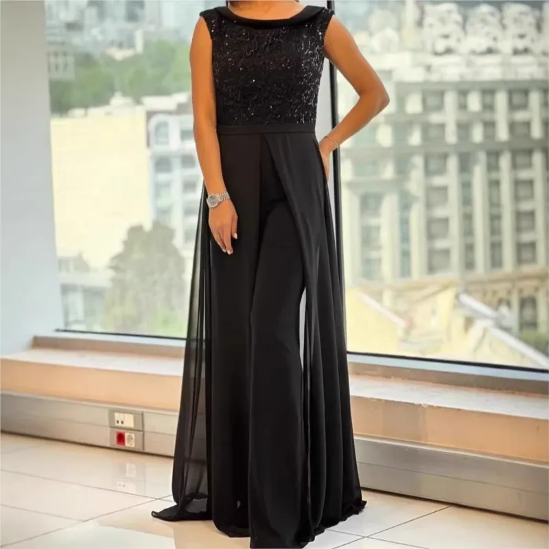

Evening Party Sequined Jumpsuit Women Elegant Sleeveless Formal Ball Gown Maxi Dress Slim Fit Pants Playsuits Prom Wedding Guest