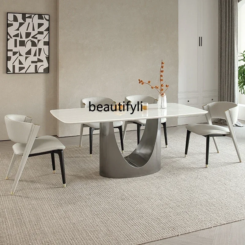 17832 Natural marble dining table and chair combination high-end designer rectangular dining table