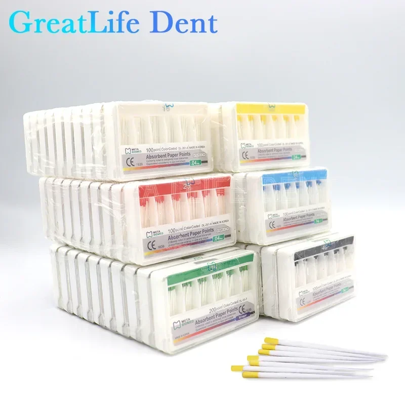 GreatLife Dent 200pcs/box Tips Taper 0.2/0.4/0.6 Size 15/20/25/30/35/40 Dental Root Endodontics Moisture Absorbent Paper Points