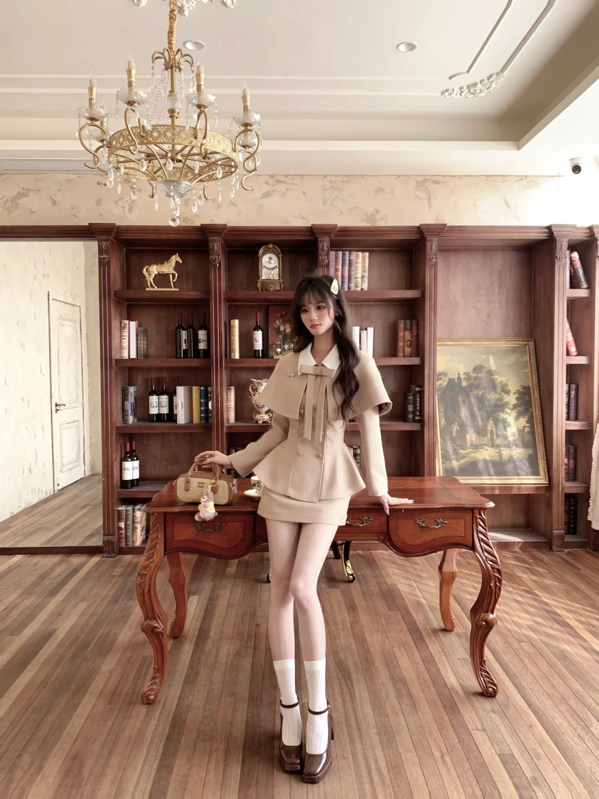 

i Color Musefi Berlin Gallery Set Ele Lady's Cloak Waist-Cinching Skirt Two-Piece Women's Faion Ensemble Autumn-Wi...