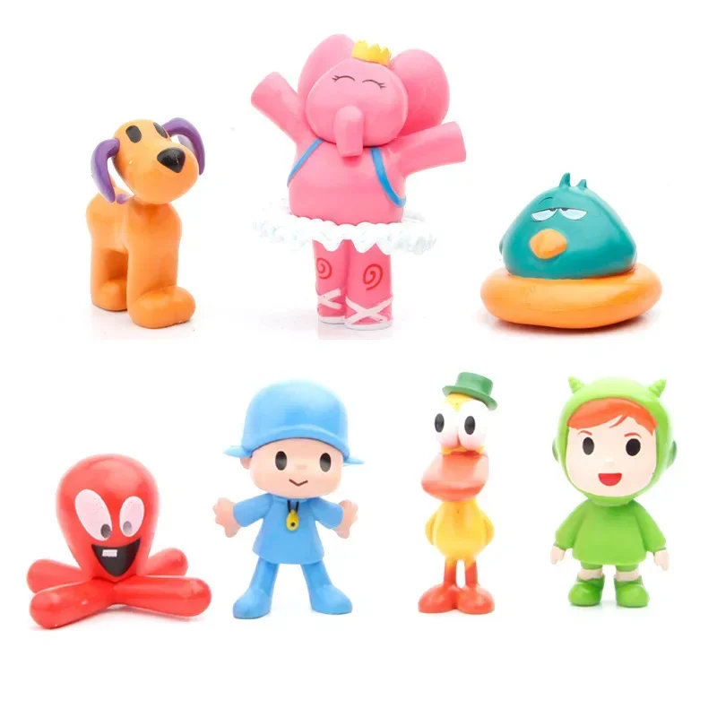 7pcs/set Cartoon Pocoyo Doll Figure Pato/Loula/Elly/Pajaroto Ornament Doll Desktop Decoration Model Cake Ornament Holiday Gift