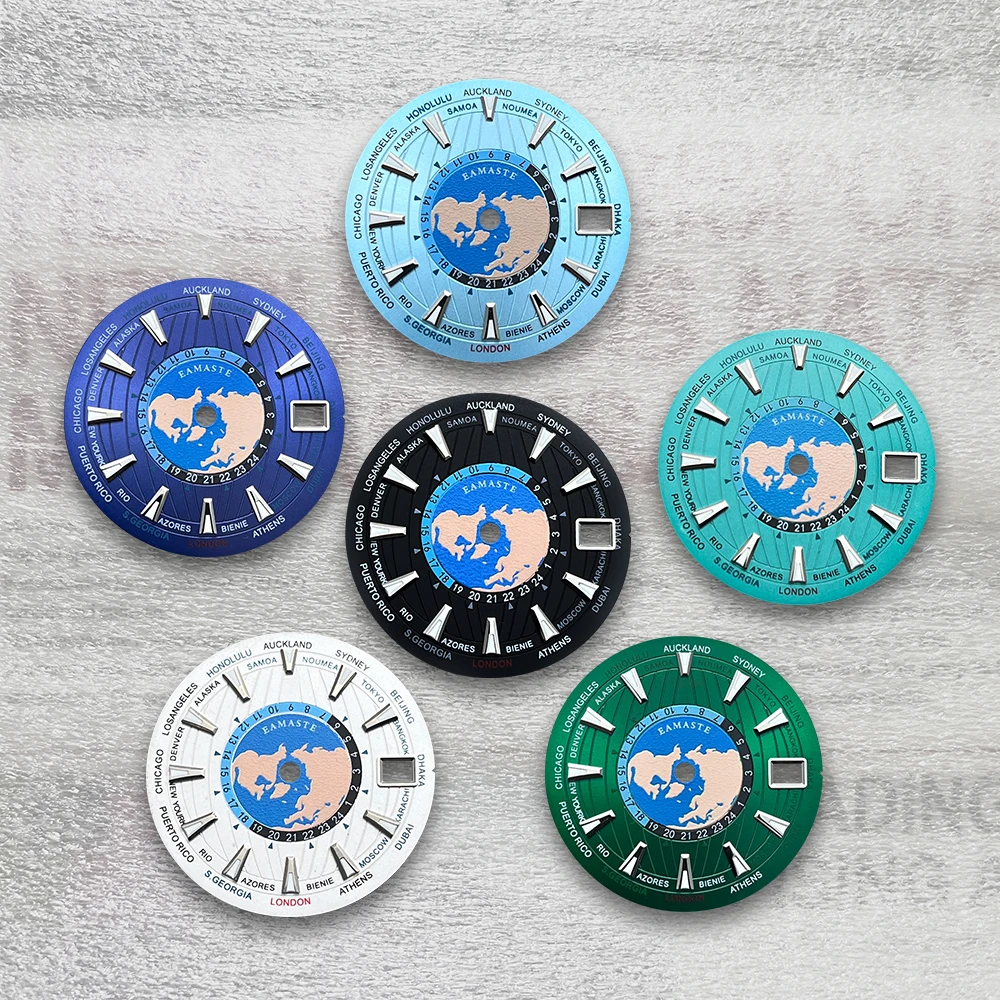 28.5mm S Logo World Map Dial Fit NH35/NH36/4R/7S Japanese Automatic Movement Green Luminous Watch Modification Accessories