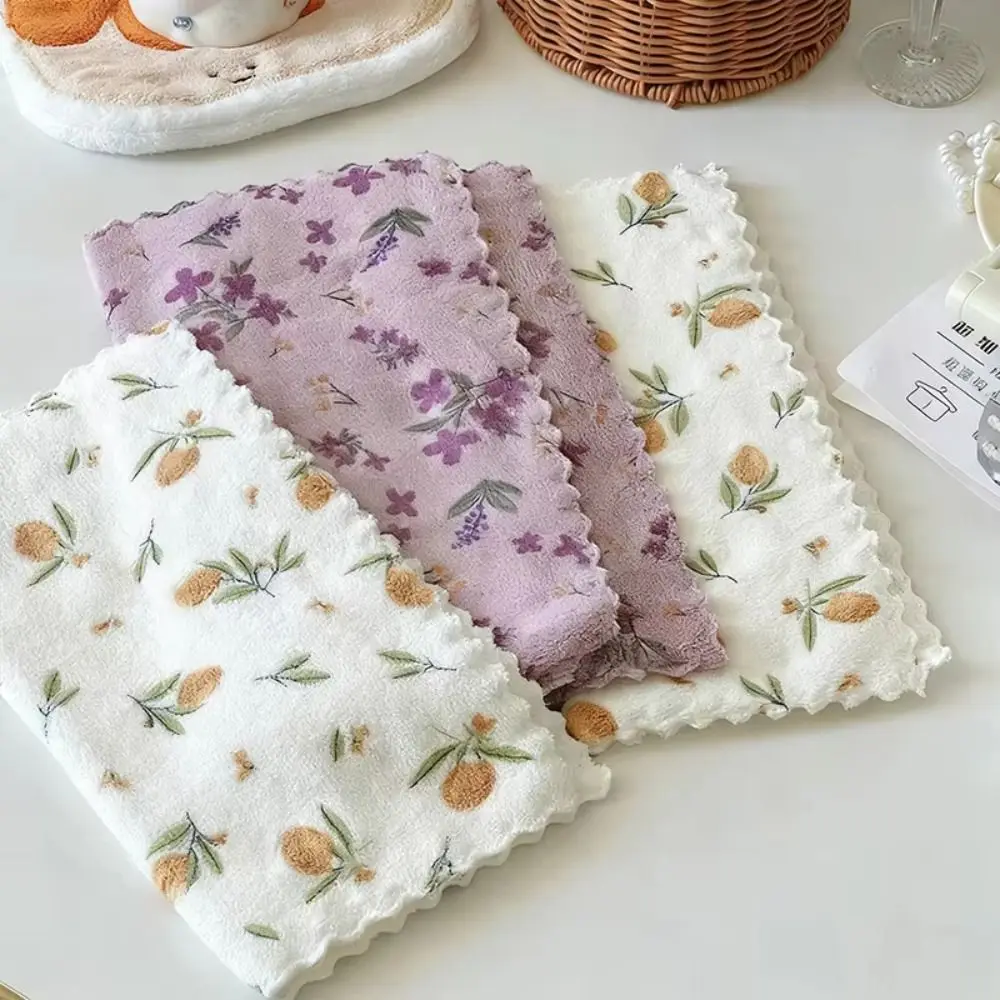 New 30x30cm Kitchen Cleaning Cloth Reusable Coral Fleece Household Dishcloth Printed Soft Touch Cleaning Towel Dish Washing