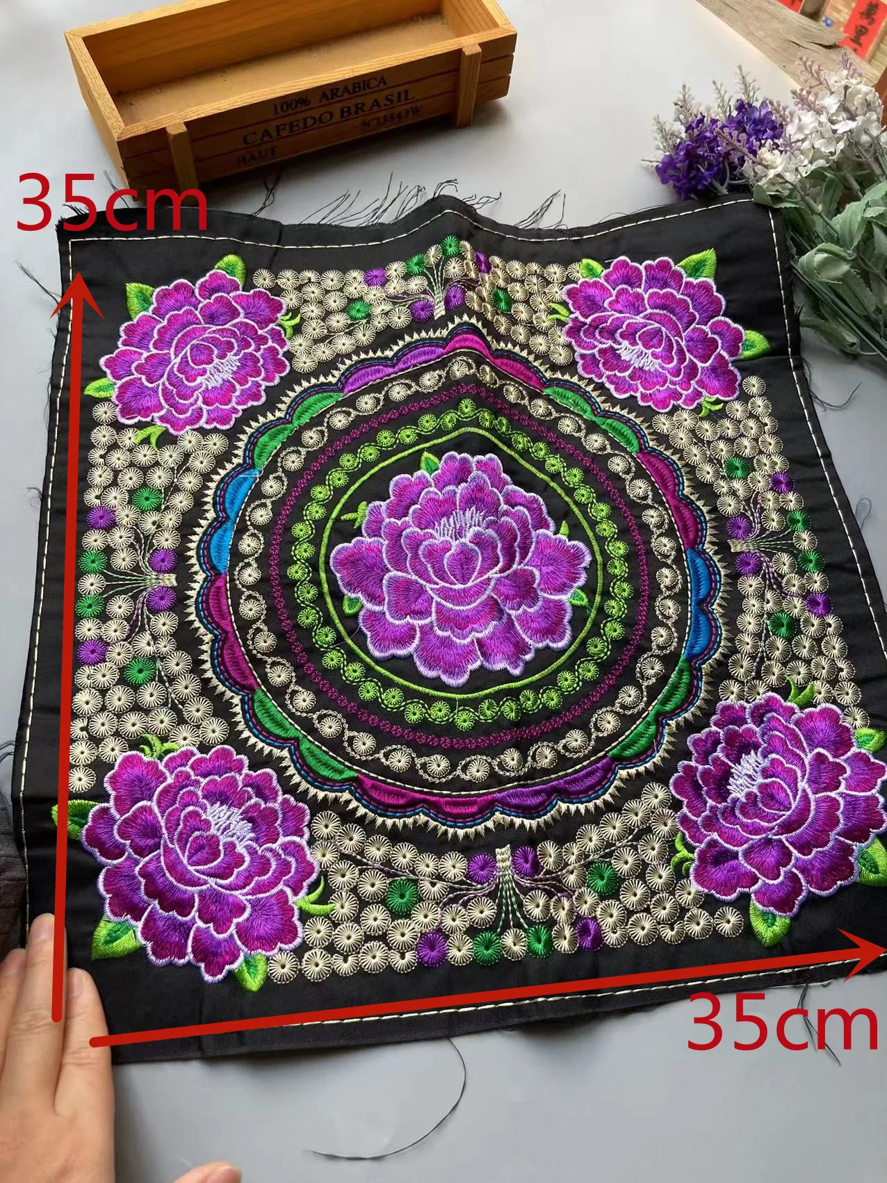 1 Pcs Purple White Pretty Rose 35cm Ethnic Style Embroidery Cloth Patch Clothes Decorative Applique Cheongsam Chinese New