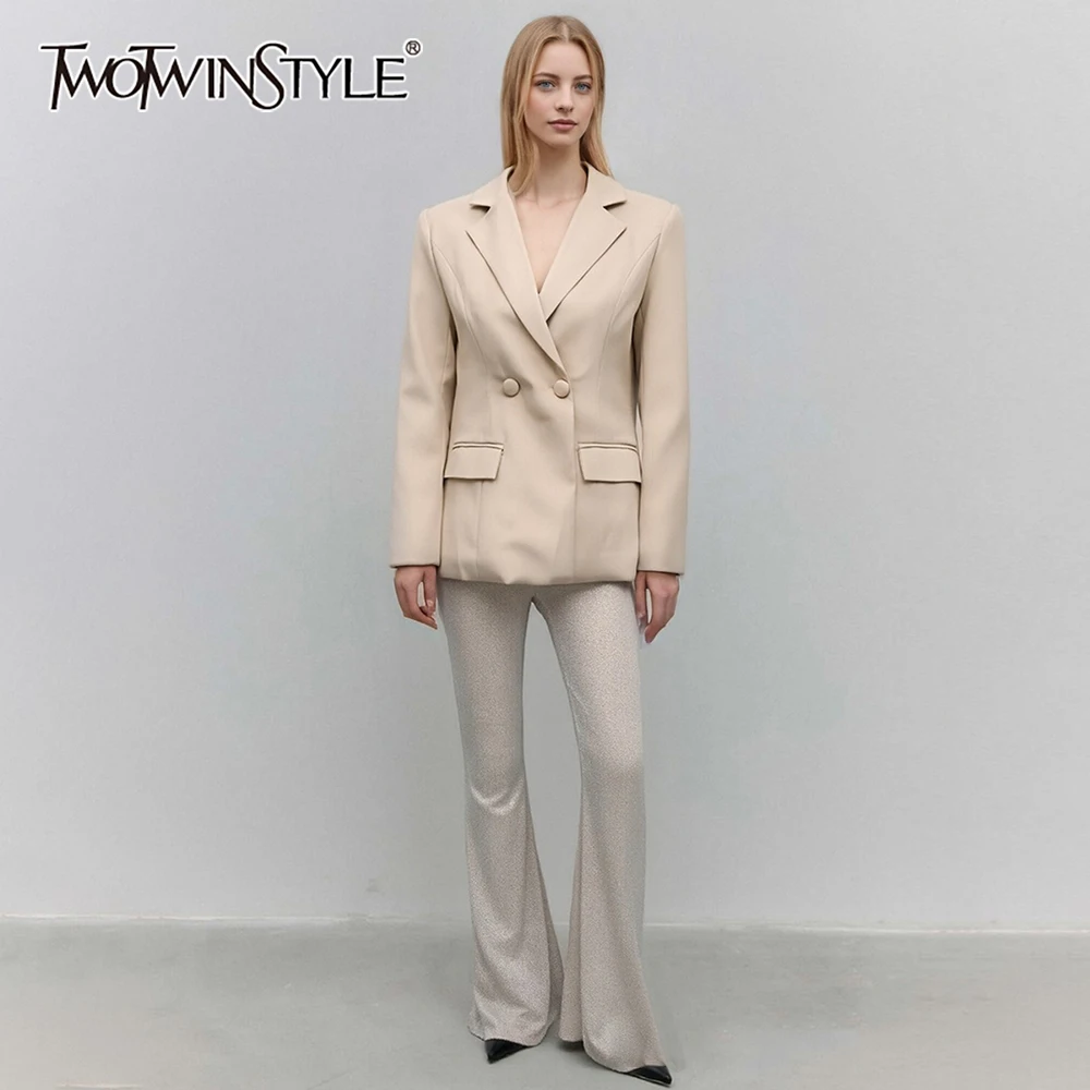 

TWOTWINSTYLE однотонные двубортные базовые пиджаки для женщин, темпераментный пиджак с лацканами и длинными рукавами, женская одежда, новинка