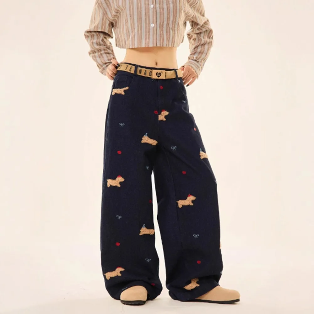 Y2k Baggy Jeans High Quality Embroidered Striped Harajuku Sweatpants Women Hip Hop Streetwear Casual Wide Leg Denim Pants