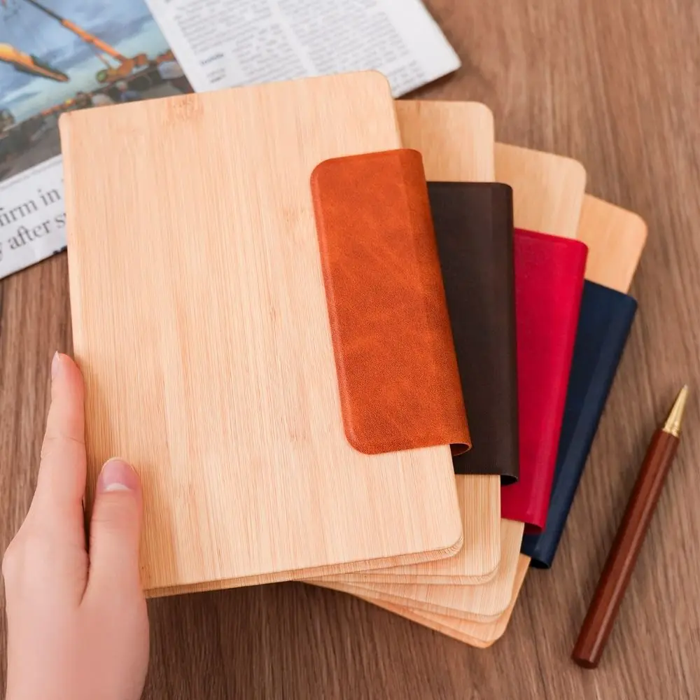 

200 Pages A5 Notebook Wood Grain with Magnetic Buckle Business Office Notepad Thickened Paper PU Leather Cover Diary