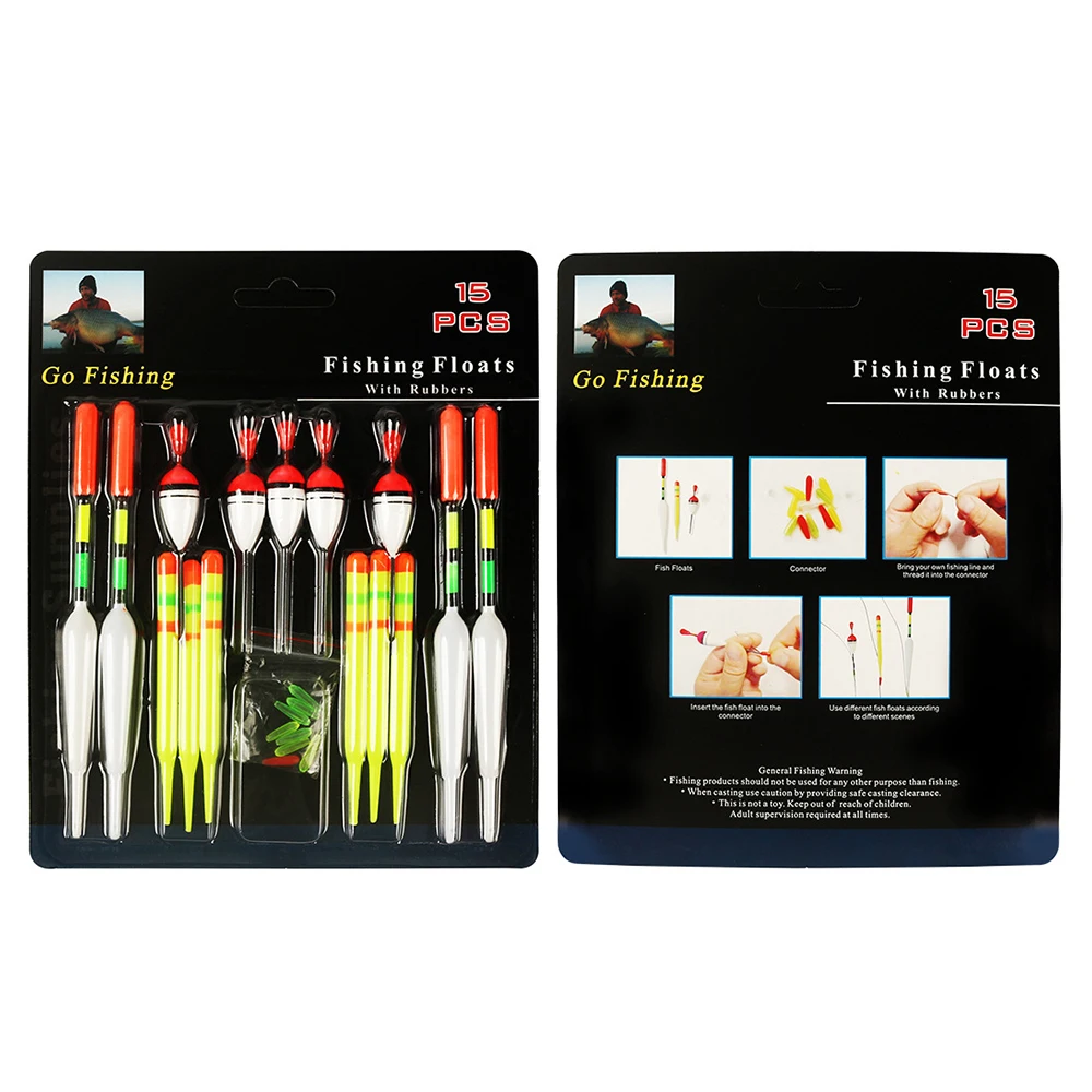 الصيد تعويم مجموعة 15 قطعة العوامة العمودية المهنية مع توهج عصا متعددة الوظائف إغراء تعويم صيد السمك لصيد سمك الشبوط Pesca