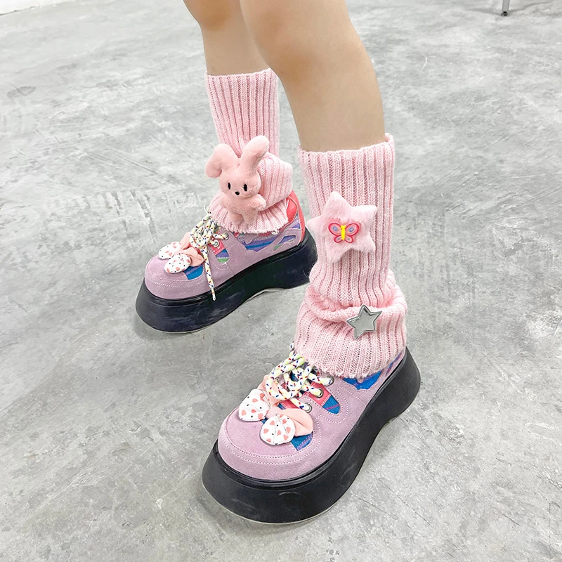 Kawaii Children Korean Sweet 27cm Leg Warmers Kids Cute Knitted Warm Foot Cover for Girls Elastic Tube Socks Y2K Gloves