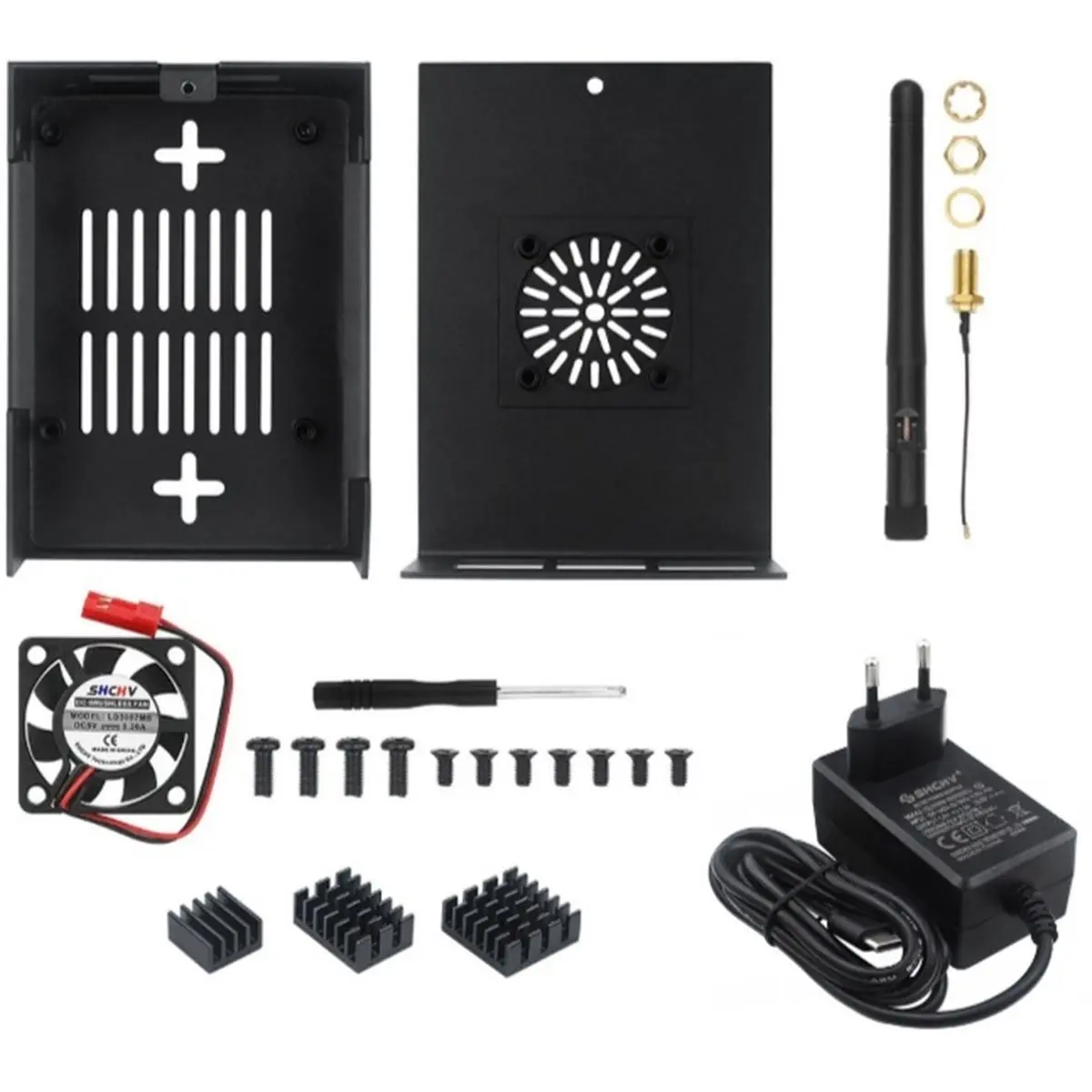 【CYBER MONDAY】For 4PRO Metal Case with Power Supply Enclosure with Cooling Fan & Aluminum Heatsinks Kit EU Plug