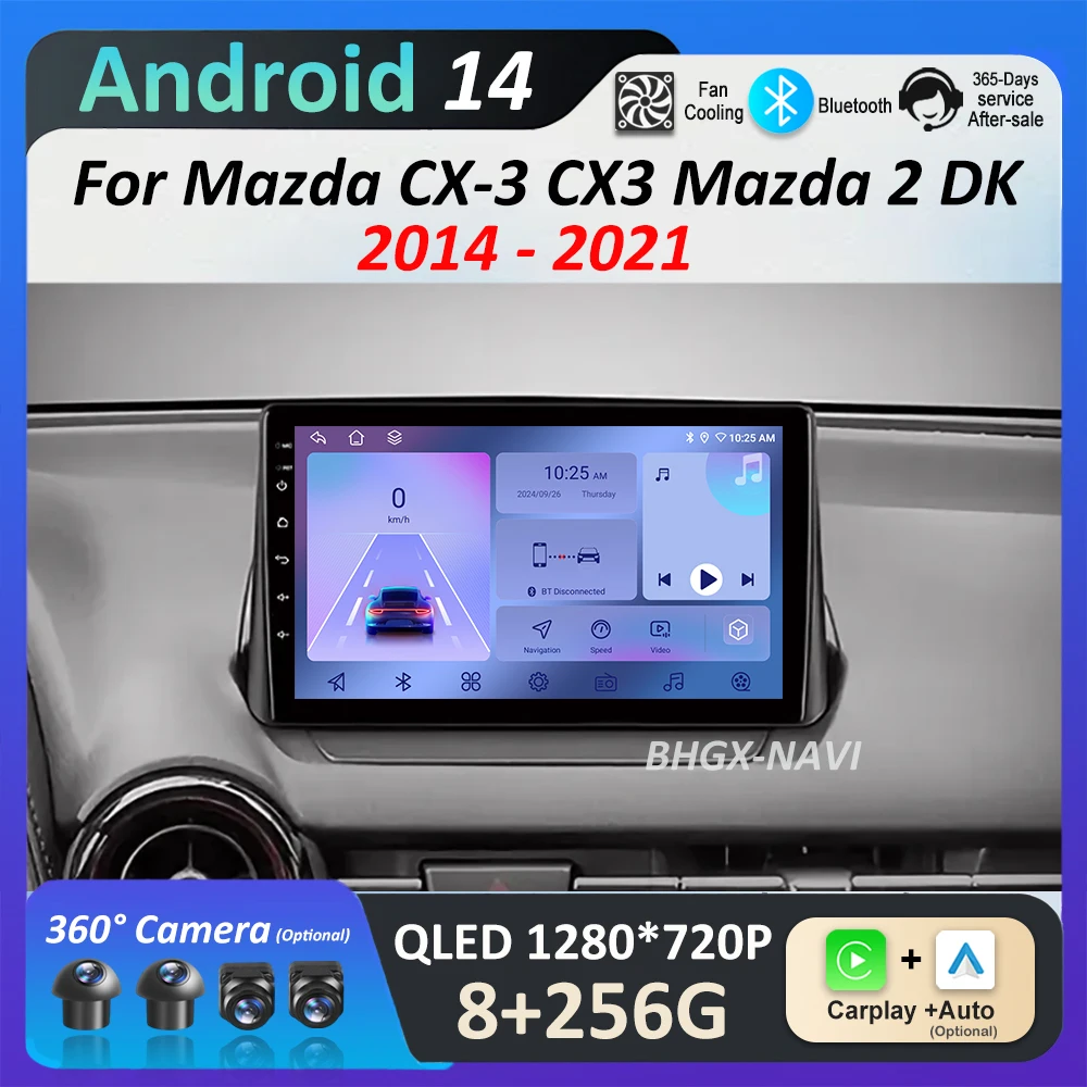 Android 14 Car Radio Multimedia Player for Mazda CX-3 CX3 Mazda 2 DK 2014 - 2021 4G GPS Navigation WiFi Bluetooth DSP Stereo