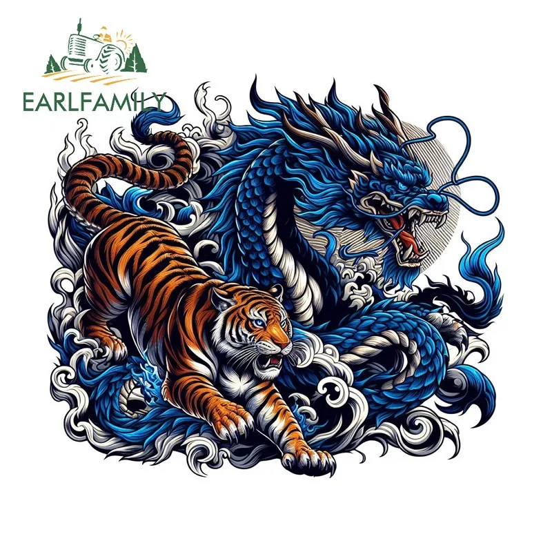 EARLFAMILY Dragon Tiger Wave Japanese Car Sticker Occlusion Scratch Waterproof Decal Suitable For Motorcycle Windows Decor