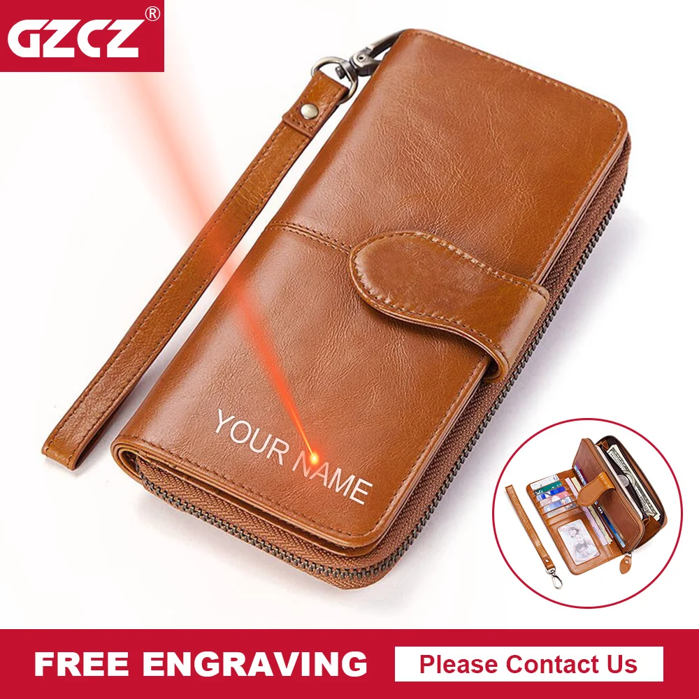 Genuine Leather Luxury Wallet for Women Solid Elegant Lady Card Holder Purse Female Multi-function Long Clutch Cell Phone Pocket