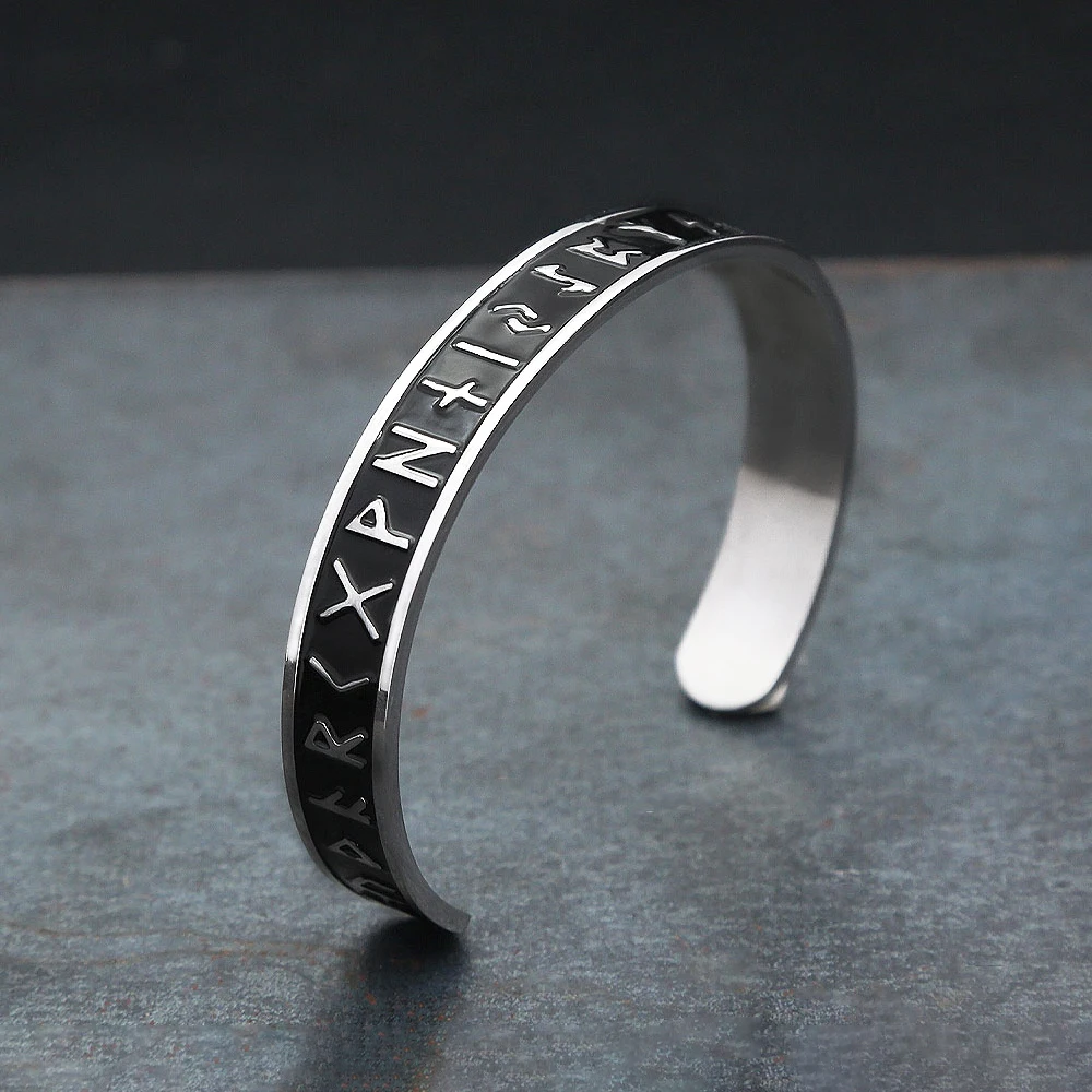 

Nordic Stainless Steel Vikings Rune Bracelet Fashion Opening Simple Cuff Bangles For Men Women Amulet Jewelry Gifts Dropshipping