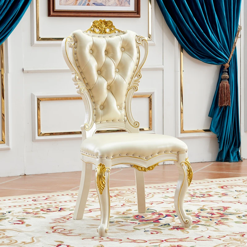 European Dining Chair Solid Wood Carved Dining Table and Chair High-end Comfortable American Fabric Coffee Chair
