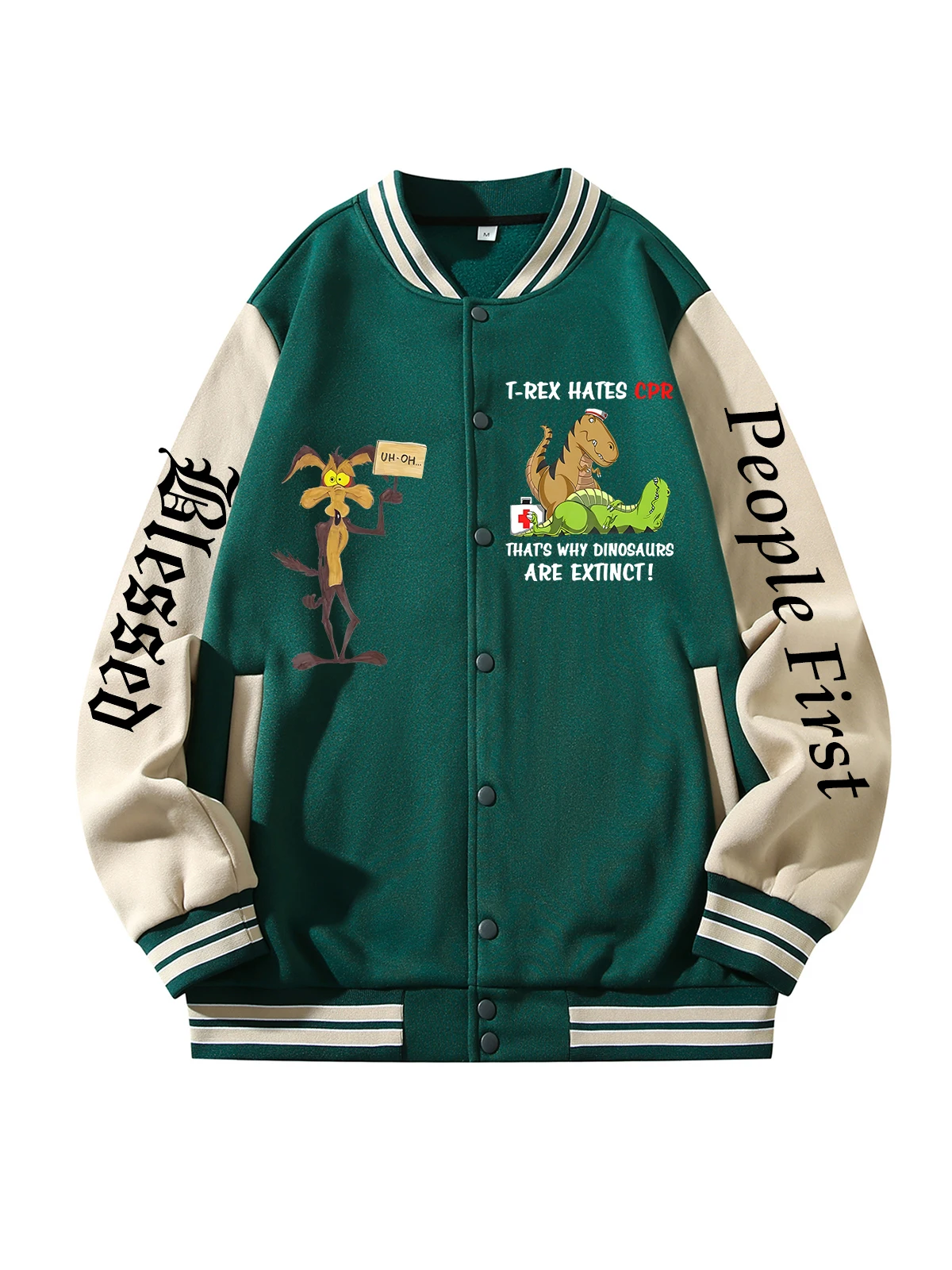 

Black Blue Green Double-Sided Print Jacket Loose Oversized XS-XXL Unisex Baseball Jacket Streetwear Coat Warm Fleece Soft Jacket