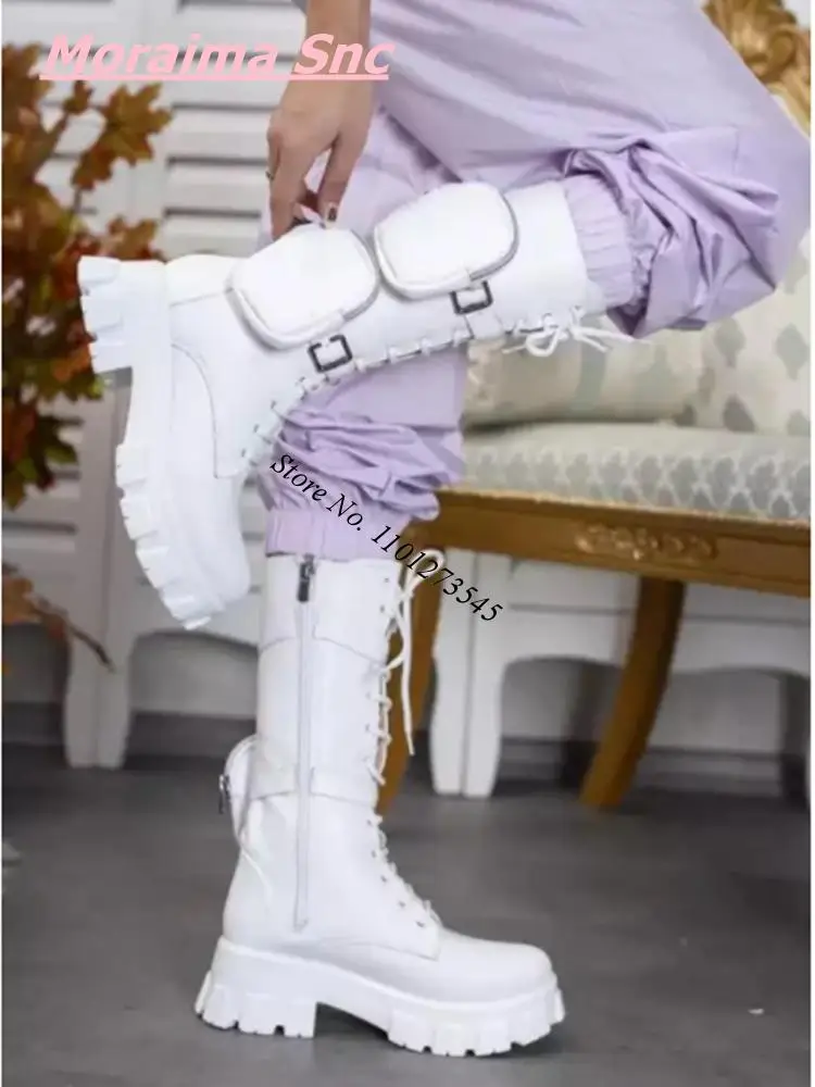 2024 Winter New Women Black Boots Thick Sole Luxury Lace Up Round Toe Solid Square High Heel Platform Cool Punk Ankle Shoes