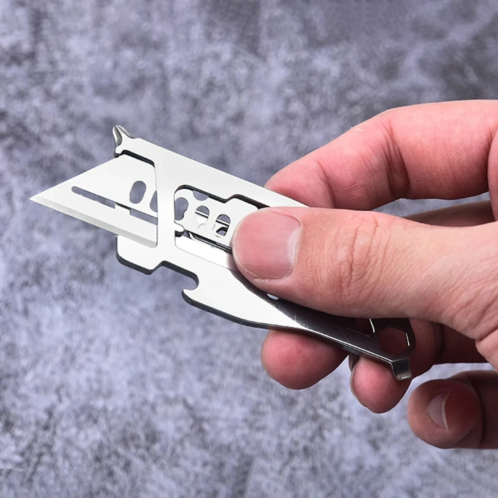 Stainless Steel Retractable MINI Knife Multitool Keychain Utility Knife Screwdriver Bottle opener Outdoor Self-defense EDC Tools