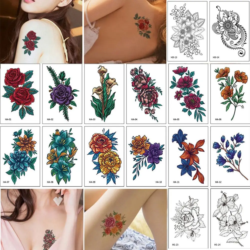

Women No Repeat Disposable Water Transfer Waterproof Flowers Arm Leg Art Body Art Fake Tattoos Temporary Tattoo Stickers