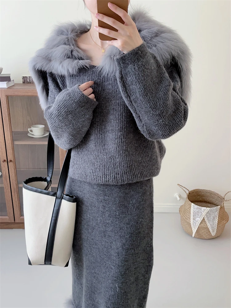 2024 New Real fur,New  famous design real fox fur knitted coats for Women warm natural fur jackets