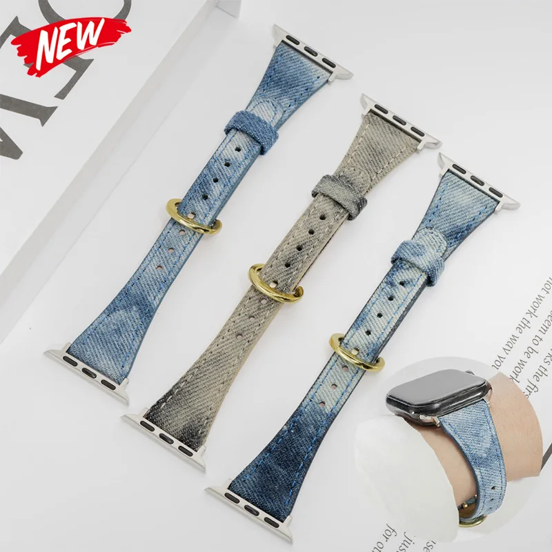 Denim Tie-Dye Armband für Apple Watch 49MM/44/40/41MM/38/42/45mm Damen Canvas-Armband für iWatch Series 11 10 9 8 7 6 SE