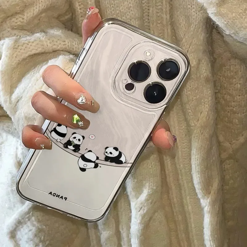 Cute Pandas Sitting Side By Side For iPhone 16 15 14 13 12 11 Pro XR XS Max 7 8 Plus ShockCoveroof Phone Y2K Girl Cartoon Cover