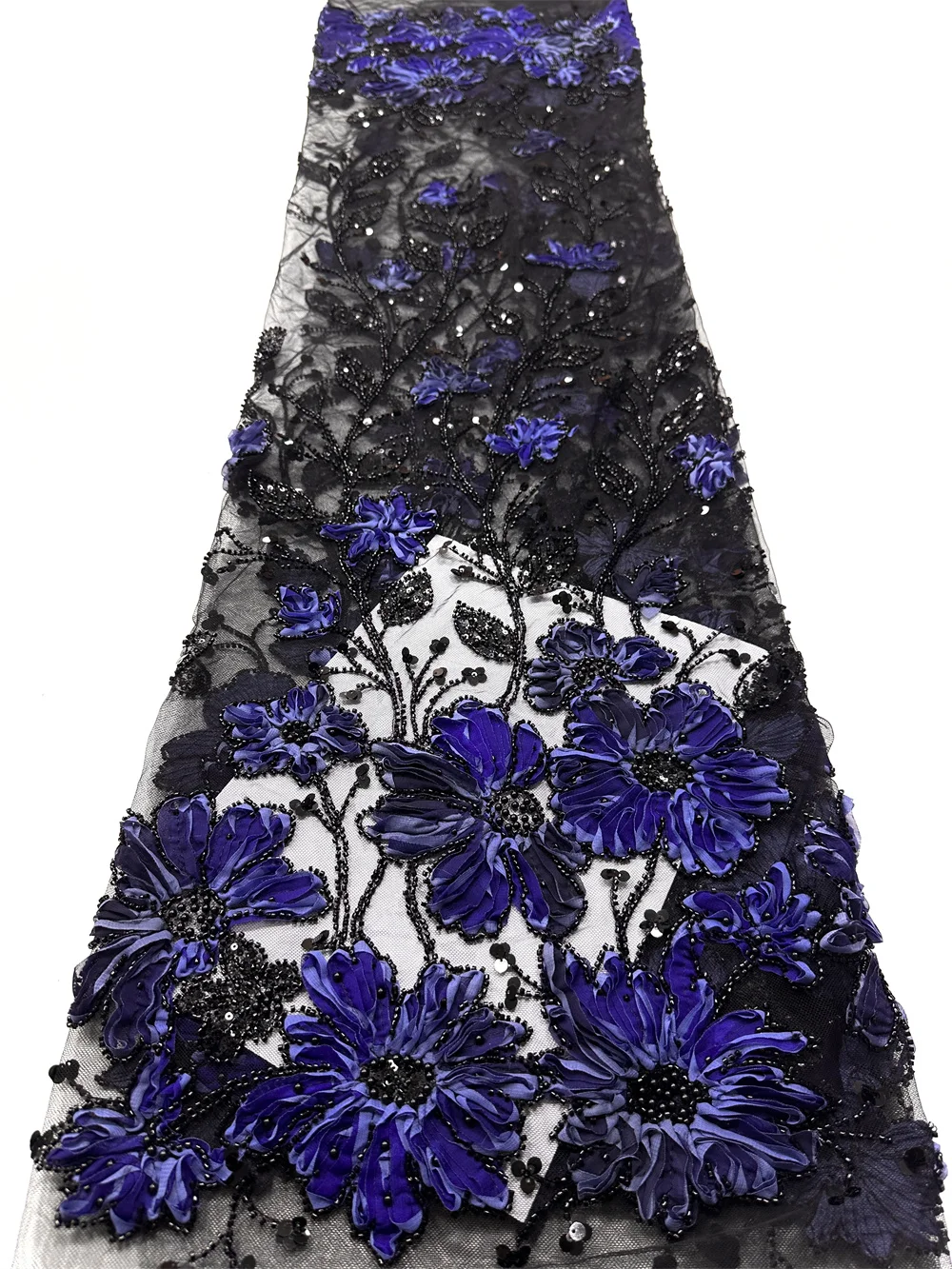 Luxury French Mesh 3d Beaded Lace Fabric 2025 High Quality African Sequins Chiffon Lace Fabrics For Nigerian Wedding Dress Sew