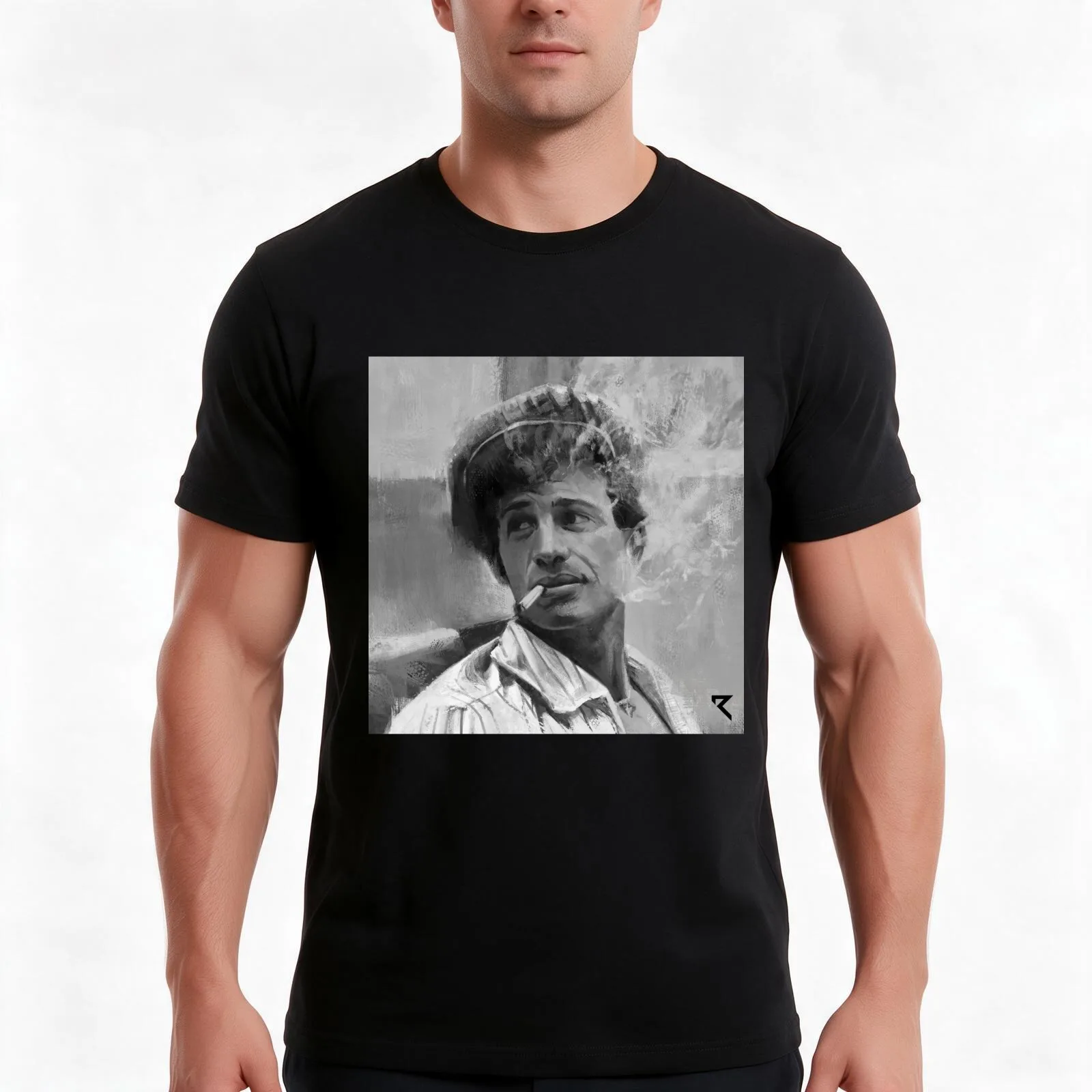 Jean-Paul Belmondo T-Shirt, Summer Casual Cotton Tee, Oversized Streetwear Tops, Vintage Graphic Print, Loose Fit Short Sleeve