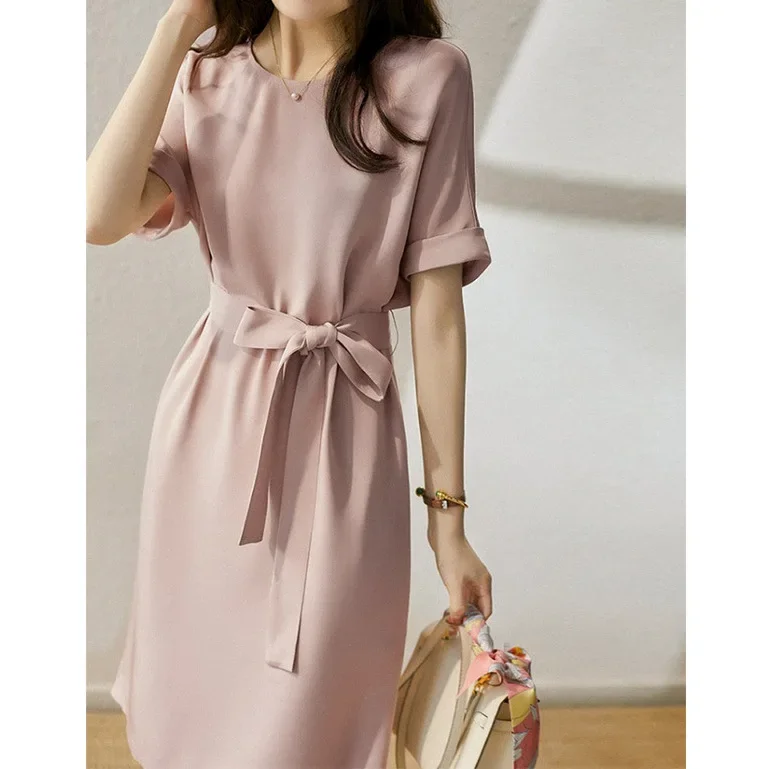 Vestido de seda amoreira temperamento de alta qualidade vestido de seda pesada de alta qualidade rosa 2025 verão feminino